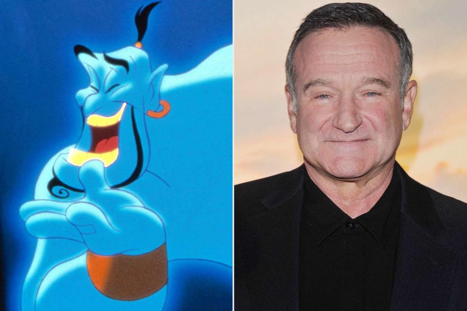 <p>Walt Disney/ Courtesy: Everett Collection; Jon Furniss/WireImage</p> Robin Williams and his Genie character from 