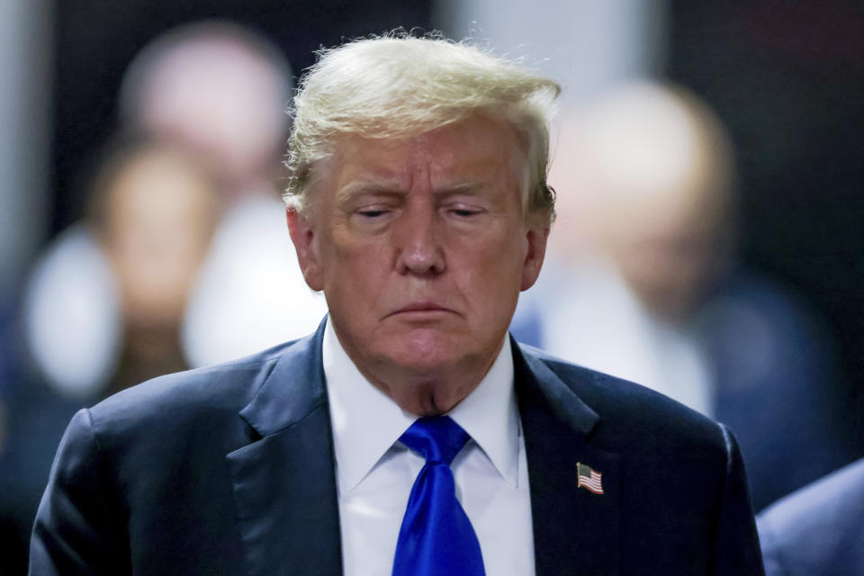 Former President Donald Trump leaves the courthouse after a jury found him guilty of all 34 felony counts in his criminal trial at Manhattan Criminal Court, Thursday, May 30, 2024, in New York. (Justin Lane/Pool Photo via AP)