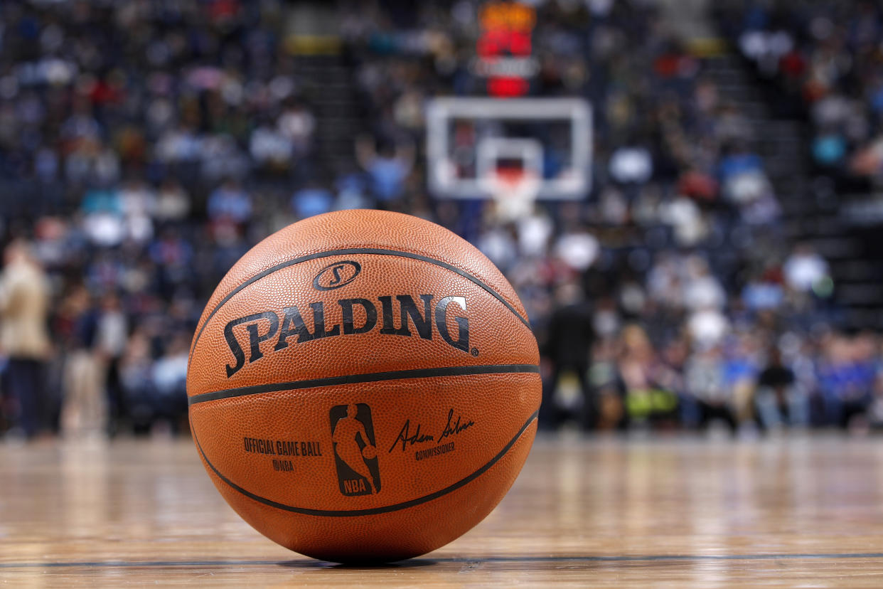 MEMPHIS, TN - JANUARY 26: A detail view of official Spalding NBA basketball on the court during a game between the Memphis Grizzlies and Phoenix Suns at FedExForum on January 26, 2020 in Memphis, Tennessee. The Grizzlies defeated the Suns 114-109. NOTE TO USER: User expressly acknowledges and agrees that, by downloading and or using this Photograph, user is consenting to the terms and conditions of the Getty Images License Agreement. (Photo by Joe Robbins/Getty Images)