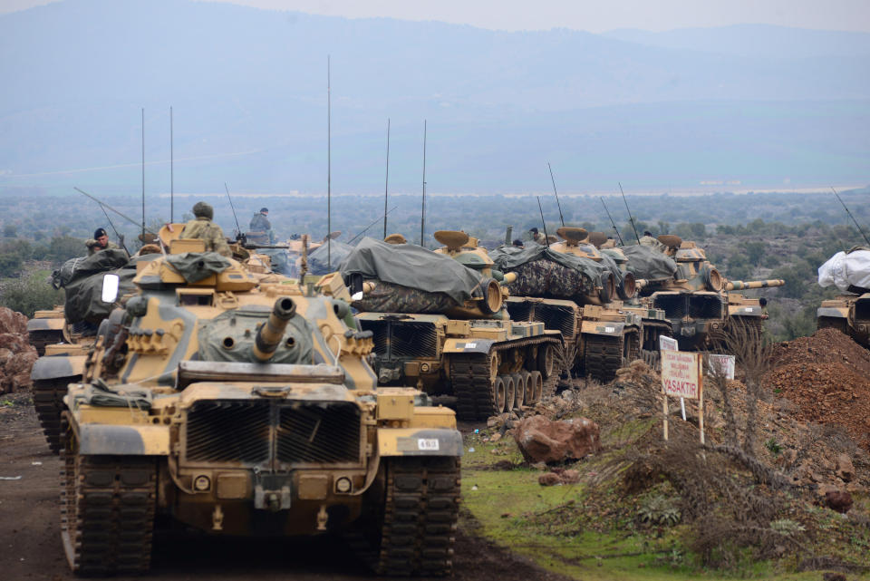 <p>Turkish soldiers are seen near the town of Hassa on the Turkish-Syrian border in Hatay province, Turkey, Jan. 21, 2018. (Photo: Caglar Ozturk/Dogan News Agency via Reuters) </p>