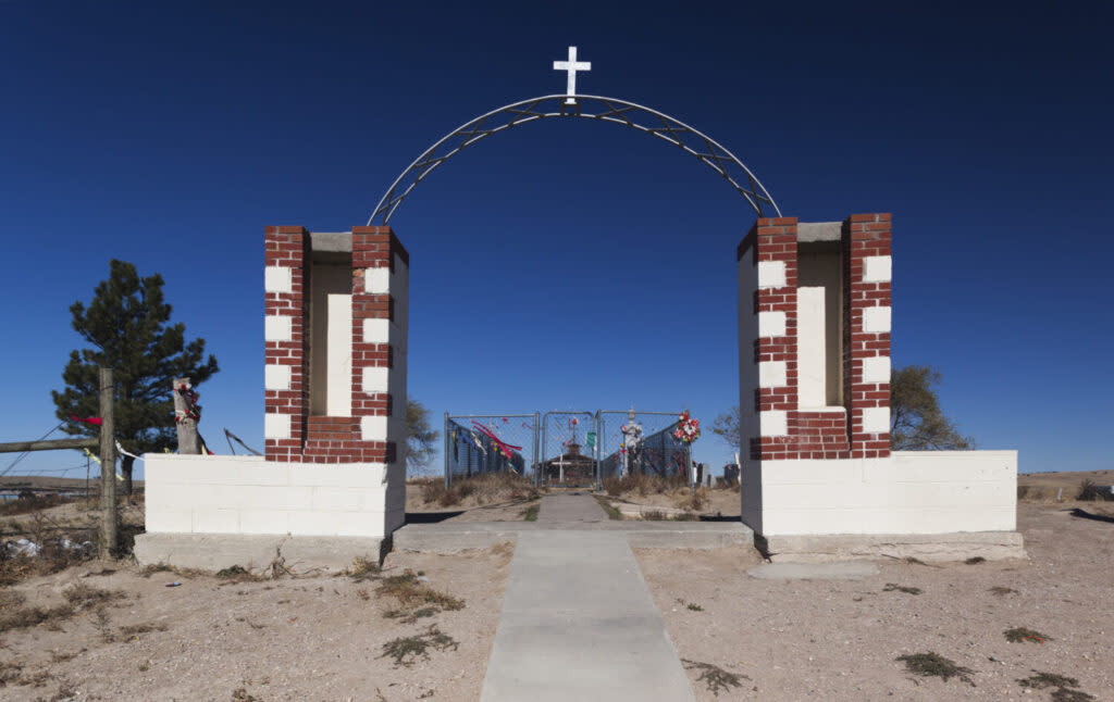 A memorial at the Wounded Knee Massacre site on the Pine Ridge Reservation. (Getty Images)