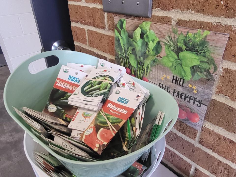A baskety of free seed packets awaits residents on Tuesday, April 16, 2024, at the Palmer Recreation Center in Port Huron.