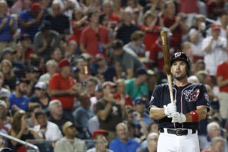 Jul 20, 2018; Washington, DC, USA; Washington Nationals first baseman Ryan Zimmerman (11) prepares to bat against the Atlanta Braves in the sixth inning at Nationals Park. Mandatory Credit: Geoff Burke-USA TODAY Sports