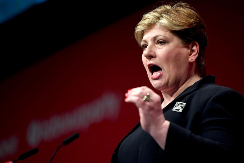 Shadow foreign secretary Emily Thornberry delivers her speech during the Labour Party Conference at the Brighton Centre in Brighton.