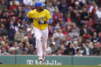 Boston Red Sox's J.D. Martinez runs the bases after hitting a two-run home run in the eighth inning of a baseball game against the Baltimore Orioles, Thursday, Sept. 29, 2022, in Boston. The Red Sox won 5-3. (AP Photo/Steven Senne)