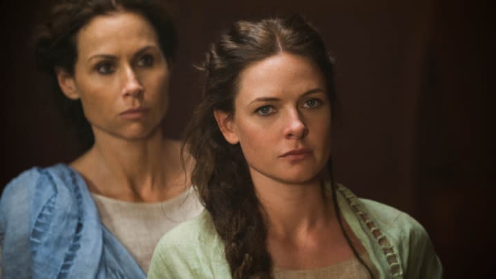 Rebecca Ferguson as Dinah in The Red Tent, with Minnie Driver as Leah behind her.