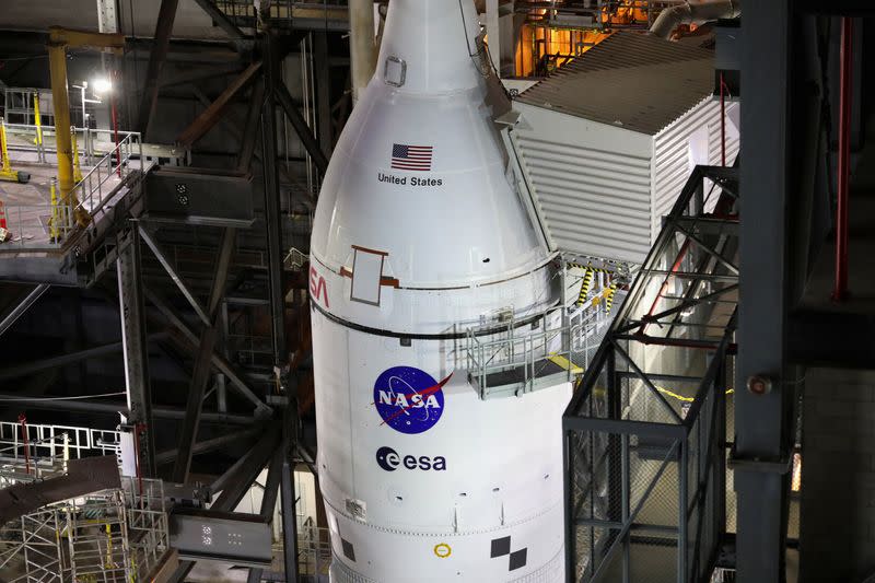 NASA's next-generation moon rocket, the Space Launch System (SLS) rocket, is seen at Cape Canaveral, Florida