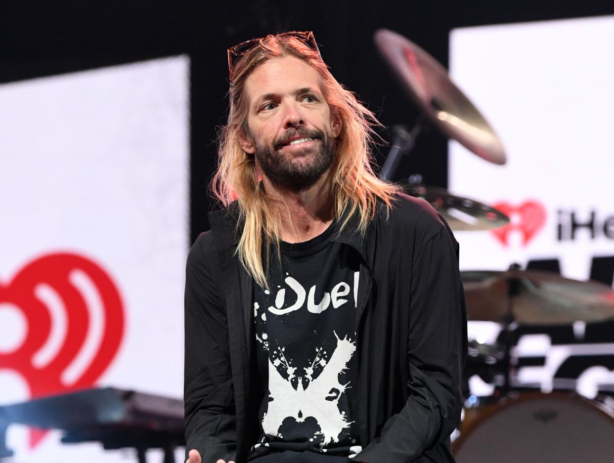 Taylor Hawkins of Foo Fighters sits onstage during an interview during the 2021 iHeartRadio ALTer EGO. Hawkins, the longtime drummer for the rock band Foo Fighters, has died, Friday, March 25, 2022. He was 50.