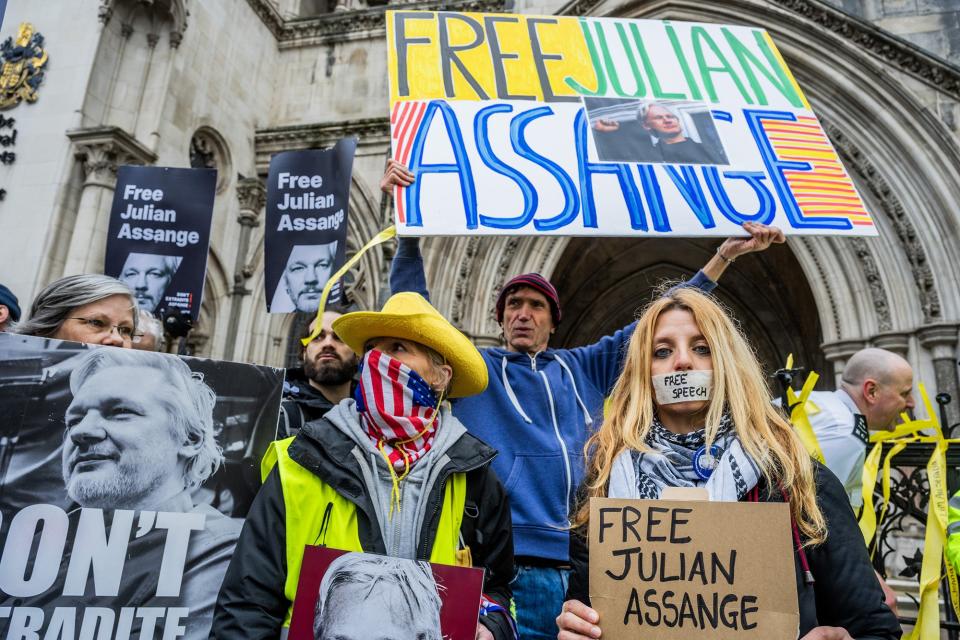 Demonstrators chanted ‘free Julian Assange’ outside the Royal Courts of Justice (Guy Bell/Shutterstock)