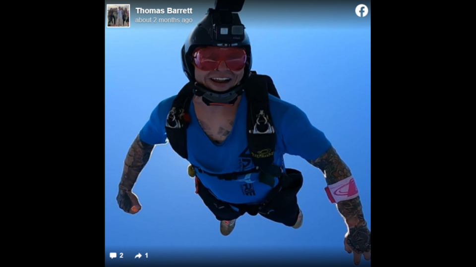 Thomas Barrett, 27, of Salem, Ohio, was killed while skydiving in Florida, police said. He was experienced skydiver with more than 1,000 jumps, according to police.