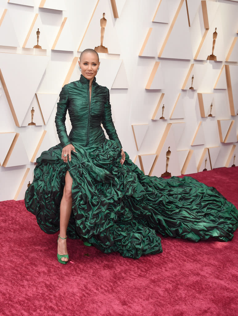 Jada Pinkett Smith at the 2022 Oscars in a green Jean Paul Gaultier dress on March 27, 2022 in Los Angeles. - Credit: Gilbert Flores for Variety