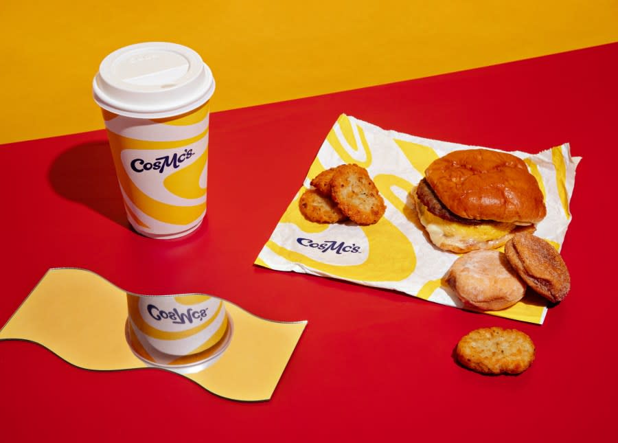 BOLINGBROOK, IL- JANUARY 17: A Chai Latte, a spicy queso sandwich, some mcpops, and savory hash brown bites from CosMc’s drive-thru in Bolingbrook, Illinois on January 17, 2024 (Matt Schwerin for The Washington Post via Getty Images)