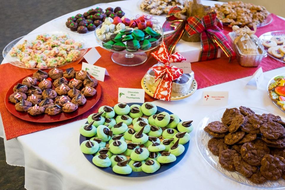 A table of cookies and other baked goods at the Meadowbrook Congregational Church's annual cookie walk.