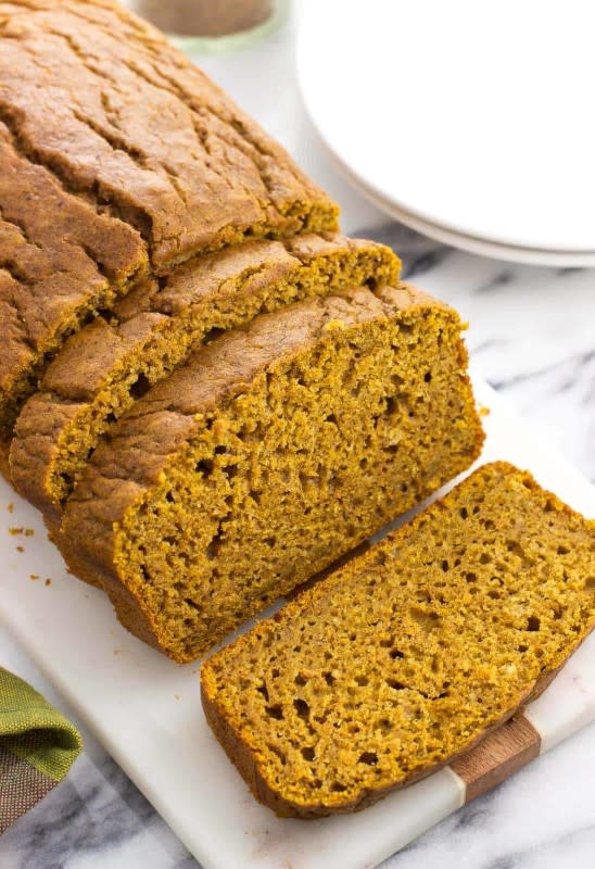 <p>My Sequinned Life</p><p>Naturally sweetened pumpkin bread is made with maple syrup for a wonderfully flavored and not-too-sweet quick bread recipe. </p><p><strong>Get the recipe: <em><a href="https://www.mysequinedlife.com/naturally-sweetened-pumpkin-bread/" rel="nofollow noopener" target="_blank" data-ylk="slk:Naturally Sweetened Pumpkin Bread;elm:context_link;itc:0;sec:content-canvas" class="link rapid-noclick-resp">Naturally Sweetened Pumpkin Bread</a></em></strong></p><p><strong>Related: 19 <a href="https://parade.com/845789/kavitharamaswamy/19-better-pumpkin-bread-recipes/" rel="nofollow noopener" target="_blank" data-ylk="slk:Better Pumpkin Bread Recipes;elm:context_link;itc:0;sec:content-canvas" class="link rapid-noclick-resp">Better Pumpkin Bread Recipes</a></strong></p>