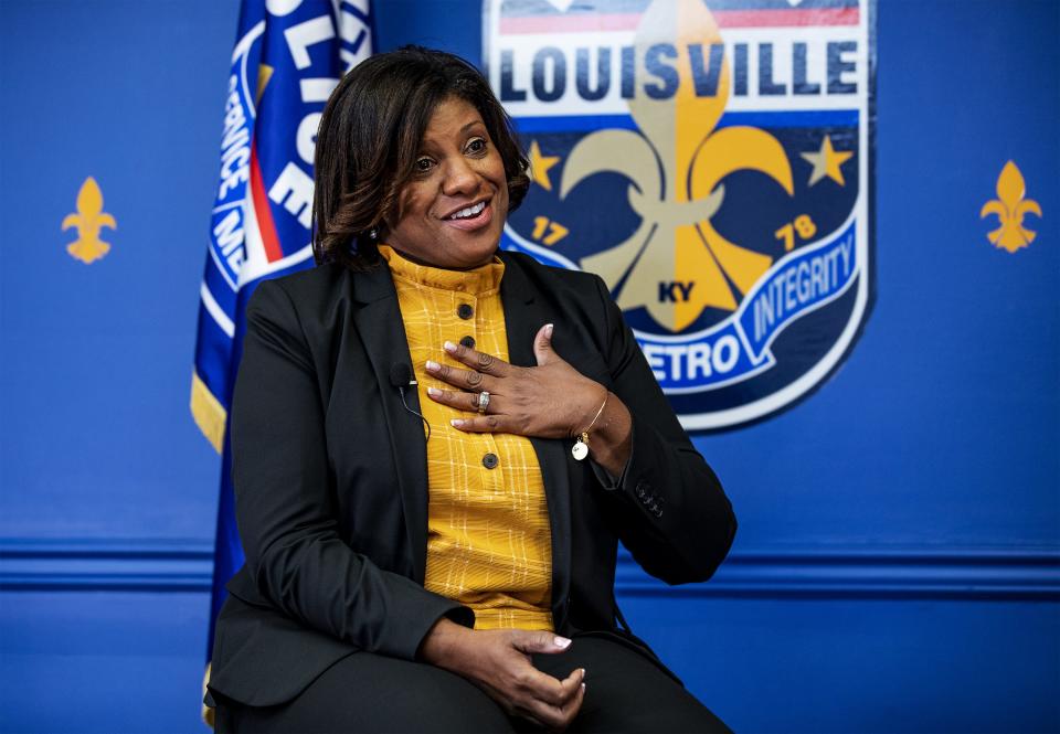 Then-interim LMPD Chief Yvette Gentry speaks to a Courier Journal reporter during her first week in the role.
