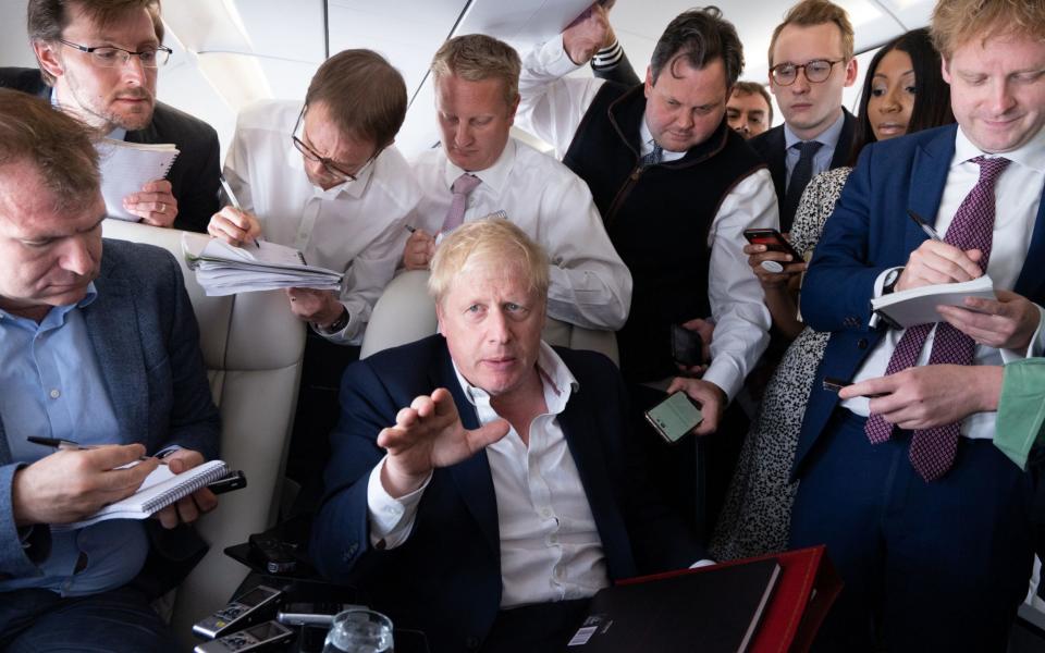 Boris Johnson speaking to journalists on his flight from the G7 in Germany to the Nato summit in Madrid - Stefan Rousseau/PA Wire