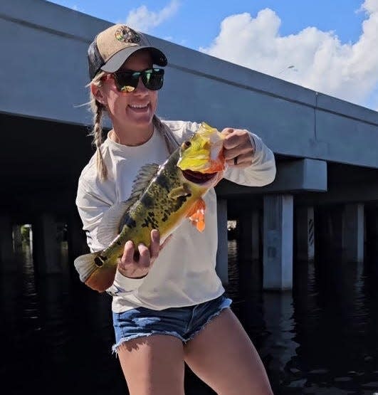 The Cardona family took a fishing trip to Palm Beach County recently and fished Lake Ida. Here's Rocky with her first-ever peacock bass.