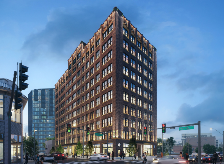 A rendering of the historic Dermon Building in Downtown Memphis after being converted into a 150-room Holiday Inn Express.