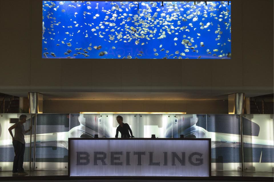 View of the Breitling booth pictured on the press day at the world watch and jewelry show Baselworld in Basel, Switzerland, on Wednesday, April 24, 2013. Baselworld opens it's doors from April 25 to May 2, 2013. (AP Photo/Keystone, Georgios Kefalas)