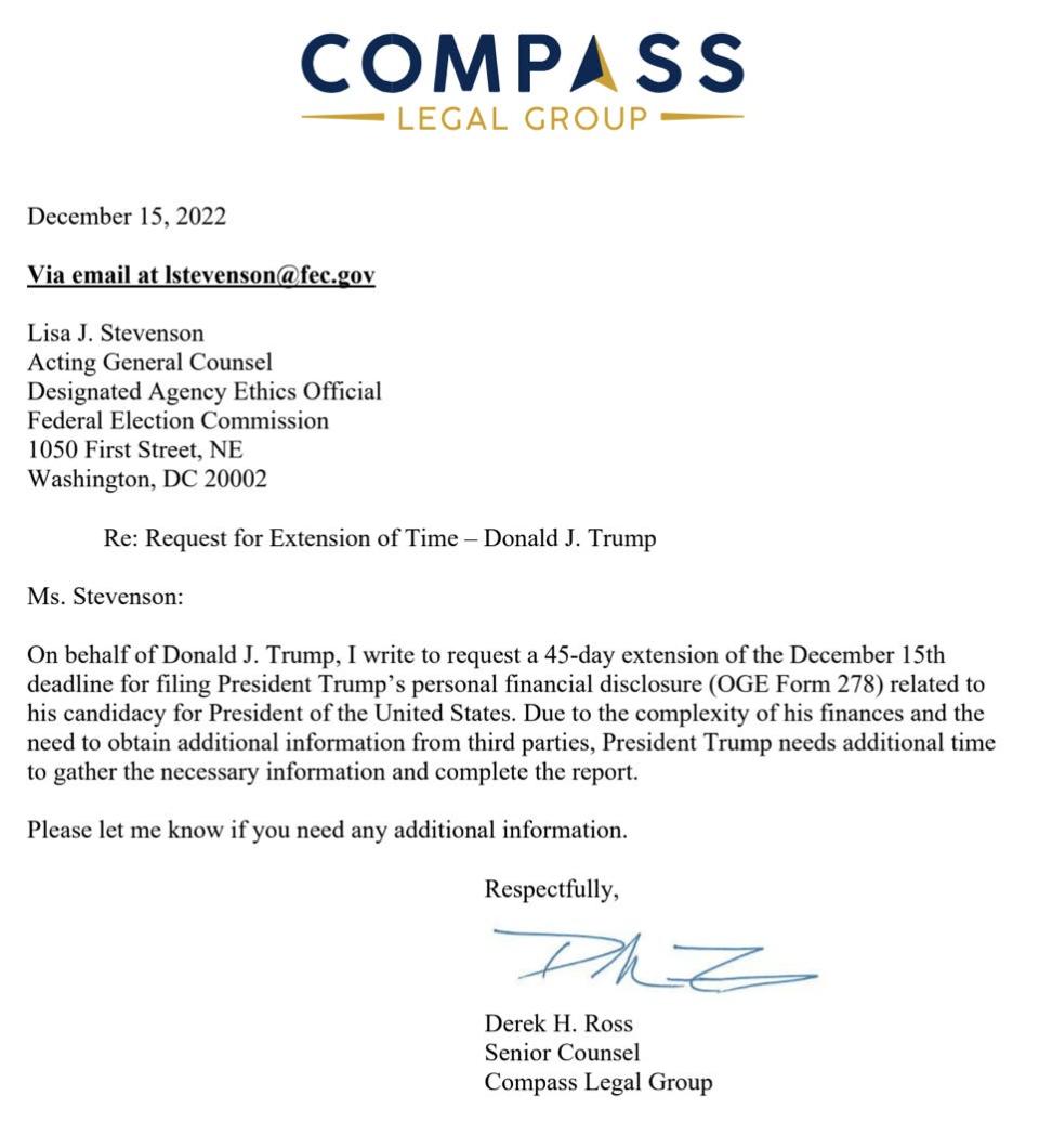 Trump letter to FEC