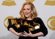 <p>69 millones de dólares: la cantante británica Adele sigue coleccionando premios por el éxito de sus hits a nivel mundial. A principios de este año se llevó cinco Grammys (Foto de Kevork Djansezian/<em>Getty Images</em>). </p>