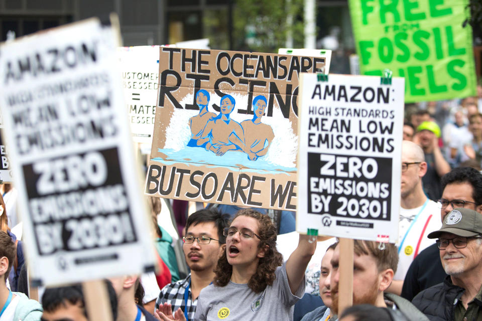 IMAGE: Amazon employees rally in Seattle (Jason Redmond / AFP - Getty Images file)