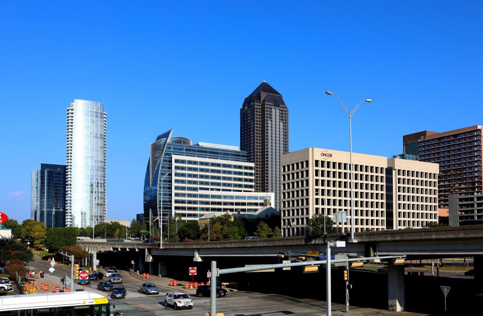 DALLAS - NOVEMBER 05:  Museum Tower Condos, Hunt Oil Tower, Trammell Crow Center and Oncor dominates this view of Downtown Dallas office buildings in Dallas, Texas on November 5, 2017.  (Photo By Raymond Boyd/Getty Images)
  