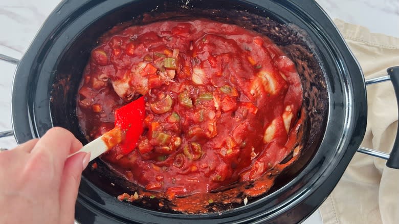 All ingredients cooking in crock pot