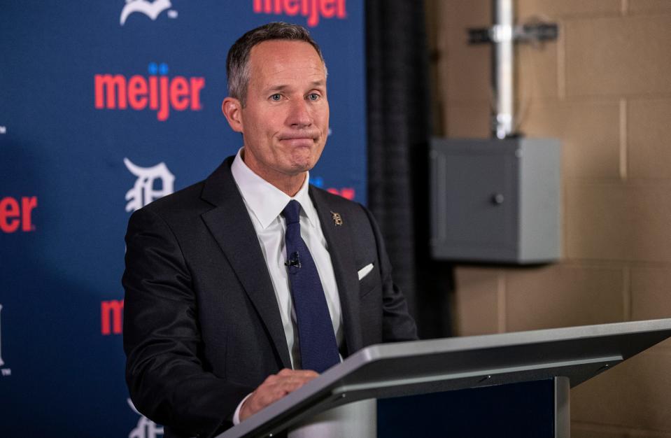 Detroit Tigers owner Christopher Ilitch speaks at a press conference at Comerica Park in Detroit after the firing of general manager Al Avila Wednesday, August 10, 2022.