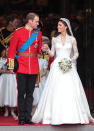 <p>Where it all began: Kate’s spectacular wedding dress, designed by Alexander McQueen’s Sarah Burton, incorporated lace, floral motifs and an impressive train. It reportedly cost £250,000 and sparked a huge number of copies. </p><p><i>[Photo: PA]</i></p>