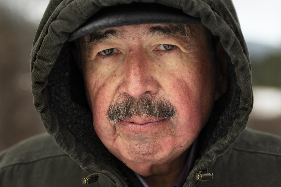 Richard King, 70, stands for a portrait at his ranch near Zortman, Mont., on the Fort Belknap Indian Reservation on Sunday, Dec. 8, 2019. His family has lived on the 1,000-acre ranch in the Little Rocky Mountains for over a century. King was sexually abused on the Assiniboine reservation in Fort Belknap, Montana, where he grew up. He said taboos and shame kept him silent decades. Instead he abused alcohol and drugs. That, he believes, is how tribal members dealt with the abuses they face, rather than speaking out. (AP Photo/Tommy Martino)