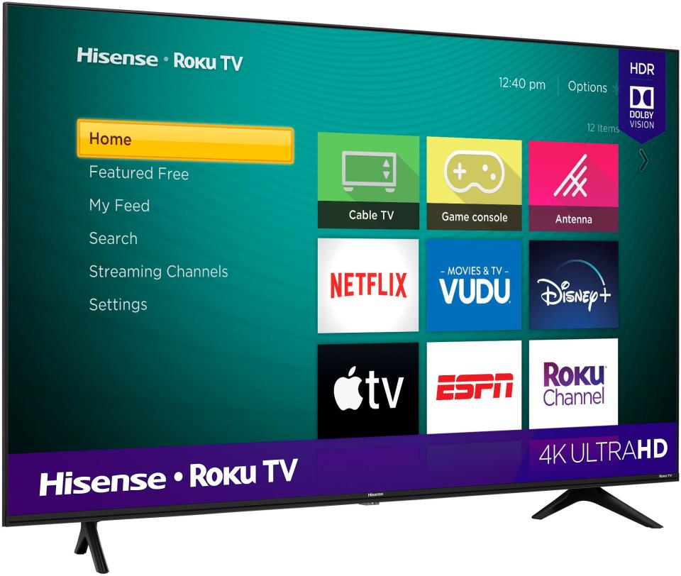 Hisense 55-inch Class R6G Series LED 4K UHD Smart Roku TV against white background.