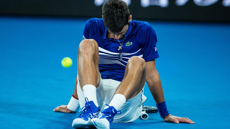 Djokovic was clearly gassed. Image: Getty (Photo by Chaz Niell/Icon Sportswire via Getty Images