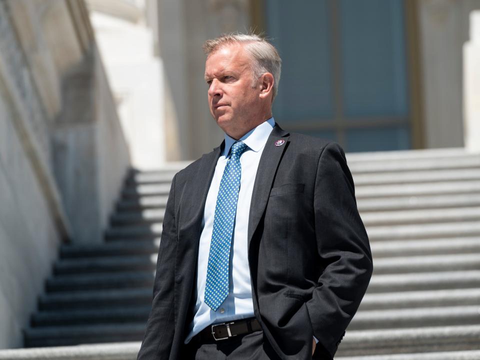 Rep. Chris Jacobs, a Republican from New York, walks outside the US Capitol