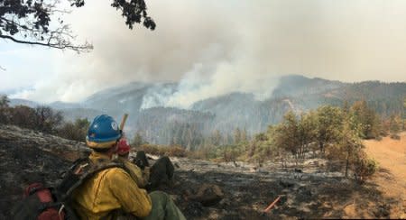 The Sierra Hotshots, from the Sierra National Forest, are responding on the front lines of the Ferguson Fire in Yosemite in this US Forest Service photo from California, U.S. released on social media on July 22, 2018.   Courtesy USDA/US Forest Service, Sierrra Hotshots/Handout via REUTERS