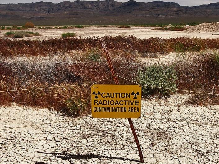 Sign warning of radioactive contamination area near Nevada Test Site.