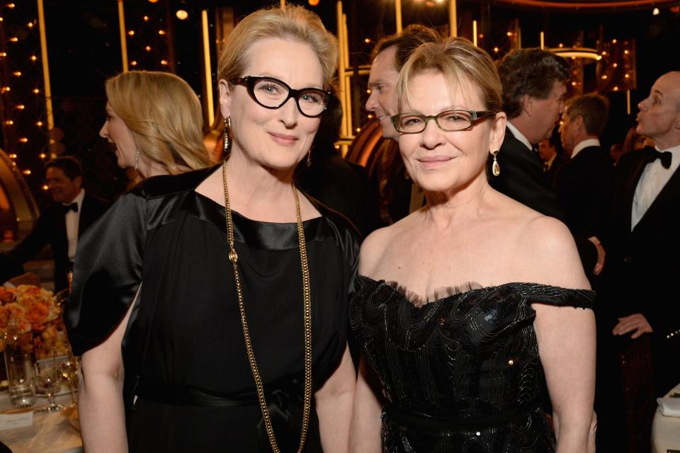 <p>Wiest took a moment to pose for a pic with fellow acting powerhouse, <a href="https://people.com/tag/meryl-streep/" rel="nofollow noopener" target="_blank" data-ylk="slk:Meryl Streep;elm:context_link;itc:0;sec:content-canvas" class="link ">Meryl Streep</a> while at the 71st Annual Golden Globe Awards. </p>