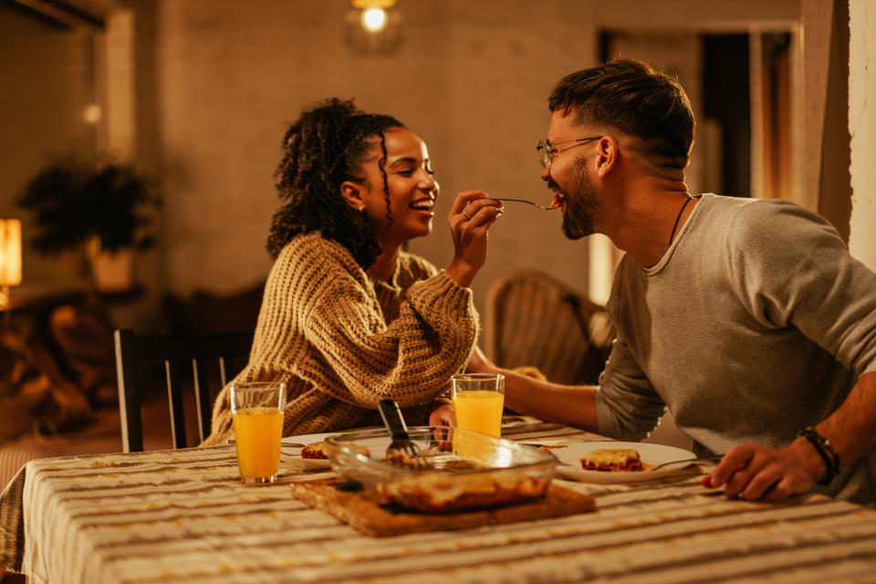 A couple having a date night at home