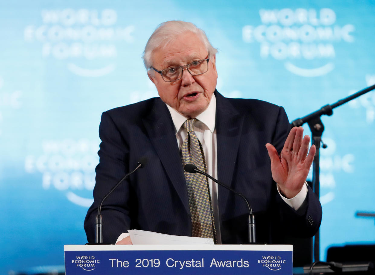 Sir David Attenborough addresses Davos 2019 at the World Economic Forum (WEF). Photo: REUTERS/Arnd Wiegmann