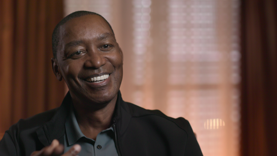 Former NBA player Isiah Thomas appears in a scene from the Netflix documentary "Bill Russell: Legend."
