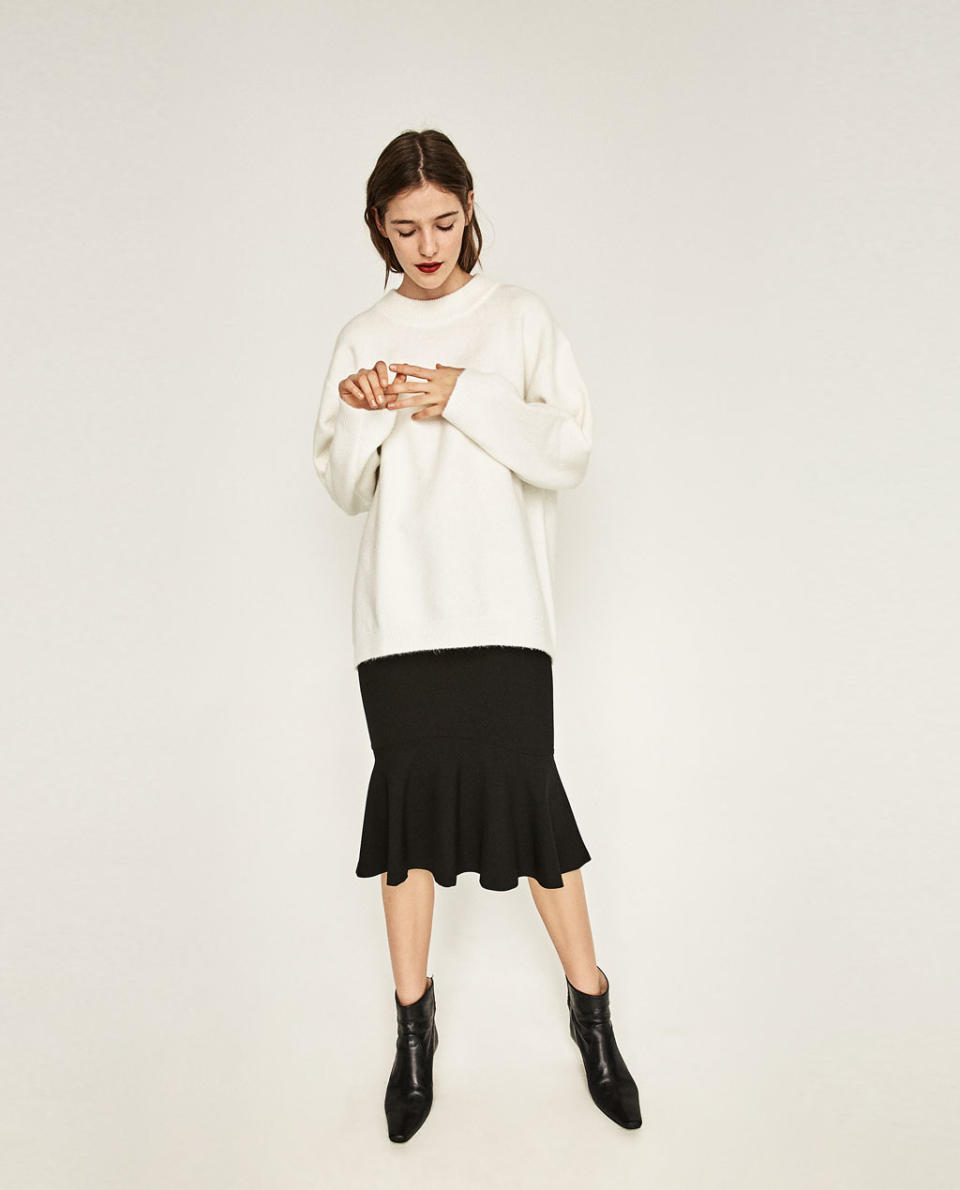 <p><a rel="nofollow noopener" href="http://www.zara.com/us/en/woman/knitwear/view-all/soft-oversized-sweater-c733910p3998001.html" target="_blank" data-ylk="slk:Soft Oversize Sweater, $50;elm:context_link;itc:0;sec:content-canvas" class="link ">Soft Oversize Sweater, $50</a></p> <ul> <strong>Related Articles</strong> <li><a rel="nofollow noopener" href="http://thezoereport.com/fashion/style-tips/box-of-style-ways-to-wear-cape-trend/?utm_source=yahoo&utm_medium=syndication" target="_blank" data-ylk="slk:The Key Styling Piece Your Wardrobe Needs;elm:context_link;itc:0;sec:content-canvas" class="link ">The Key Styling Piece Your Wardrobe Needs</a></li><li><a rel="nofollow noopener" href="http://thezoereport.com/beauty/makeup/anastasia-beverly-hills-lip-palette/?utm_source=yahoo&utm_medium=syndication" target="_blank" data-ylk="slk:Anastasia Beverly Hills’ Latest Launch Could Be The Next Cult Product;elm:context_link;itc:0;sec:content-canvas" class="link ">Anastasia Beverly Hills’ Latest Launch Could Be The Next Cult Product</a></li><li><a rel="nofollow noopener" href="http://thezoereport.com/fashion/style-tips/winter-layering-outfit-ideas/?utm_source=yahoo&utm_medium=syndication" target="_blank" data-ylk="slk:4 Fashion-Girl Layering Tricks That'll Actually Keep You Warm This Winter;elm:context_link;itc:0;sec:content-canvas" class="link ">4 Fashion-Girl Layering Tricks That'll Actually Keep You Warm This Winter</a></li></ul>