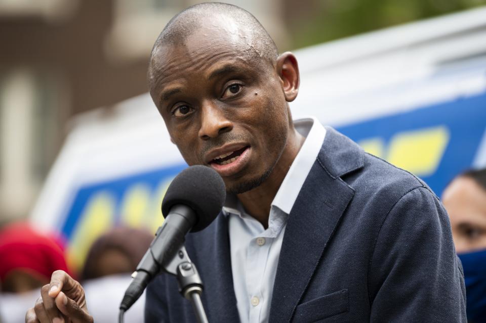 Minnesota Democratic congressional candidate Antone Melton-Meaux speaks during a press conference on Aug. 5, 2020 in Minneapolis.