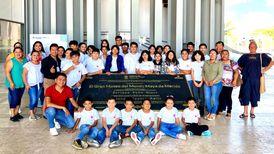 Students from the Kookix Music School, a nonprofit project launched by Skouras and Bardavid in 2021, on a field trip to the the Gran Museo Mundo Maya in Merida. - Marjorie Skouras/@Marjorie_Skouras_Design