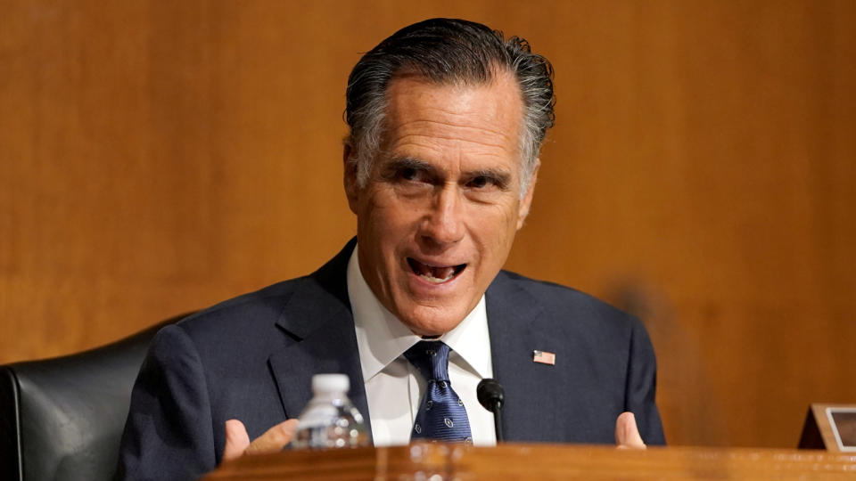 Sen. Mitt Romney, R-Utah, during a Senate Foreign Relations Committee hearing in July. (Greg Nash/Pool via Reuters)