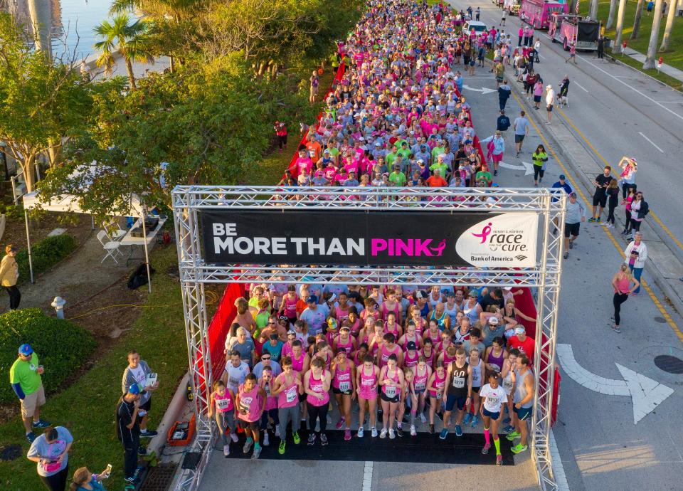 Competitors in the 5K run wait to start at the Susan G. Komen South Florida Race for the Cure iin West Palm Beach, Florida on January 25, 2020. [GREG LOVETT/palmbeachpost.com]