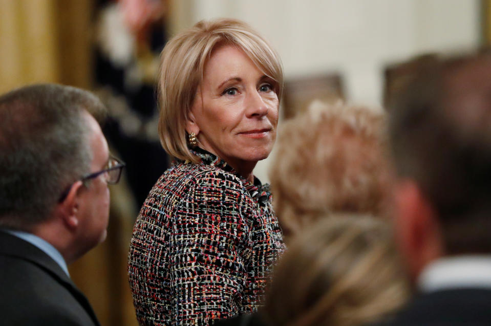 U.S. Education Secretary Betsy DeVos attends a ceremony where President Donald Trump awarded the 2018 Presidential Medals of Freedom in the East Room of the White House in Washington, U.S. November 16, 2018. REUTERS/Leah Millis