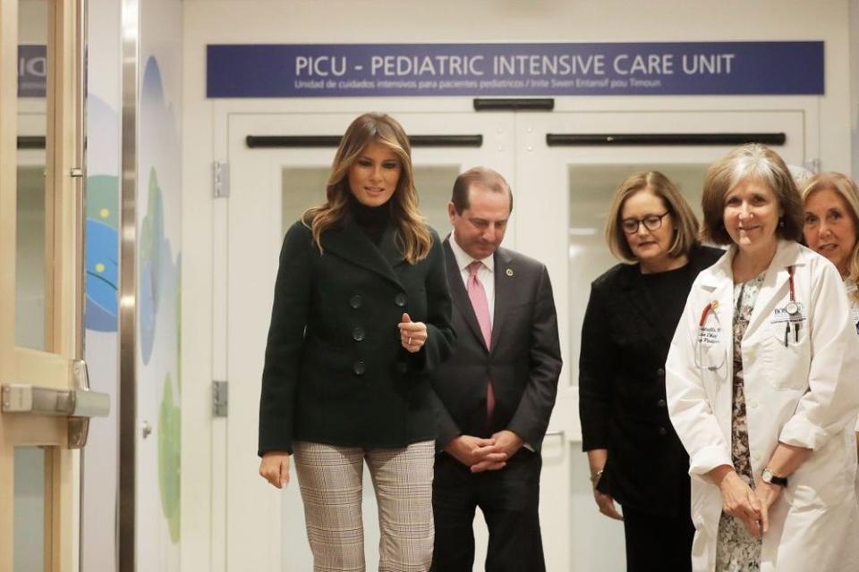 Melania Trump at the Boston Medical Center | STEVEN SENNE/POOL/AFP via Getty