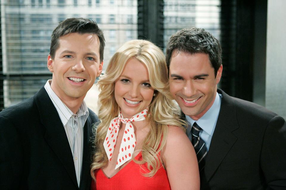 WILL & GRACE -- "Buy, Buy Baby" Episode 18 -- Aired 03/30/2006 -- Pictured: (l-r) Sean Hayes as Jack McFarland, Britney Spears as Amber-Louise, Eric McCormack as Will Truman (Photo by Chris Haston/NBCU Photo Bank/NBCUniversal via Getty Images via Getty Images)