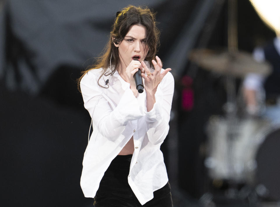 FILE - Gracie Abrams performs as the opening act for Taylor Swift's "The Eras Tour" on Friday, May 5, 2023, at Nissan Stadium in Nashville, Tenn. Abrams is nominated for a Grammy Award for best new artist. (AP Photo/George Walker IV, File)