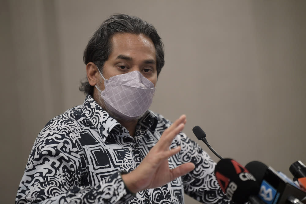 Health Minister Khairy Jamaluddin speaks at a press conference at Parliament building in Kuala Lumpur March 24, 2022. — Bernama pic